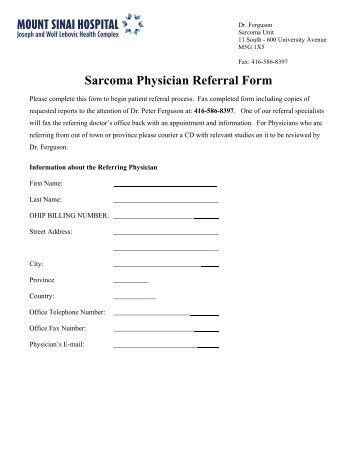 Sarcoma Physician Referral - Dr. Ferguson - Mount Sinai Hospital