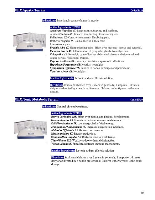 OHM PHARMA CATALOG INDEX