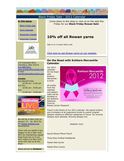 Black Friday Sale – 2012 Calendar - Knitters Mercantile