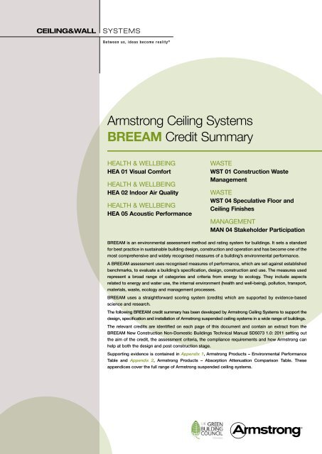 Armstrong Ceiling Systems Breeam Credit Summary
