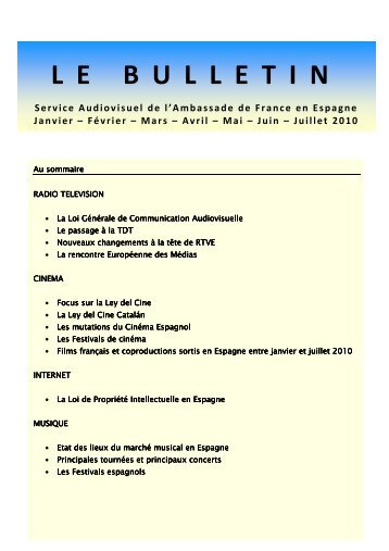 Bulletin Janvier-Juillet 2010 Espagne - Ambassade de France