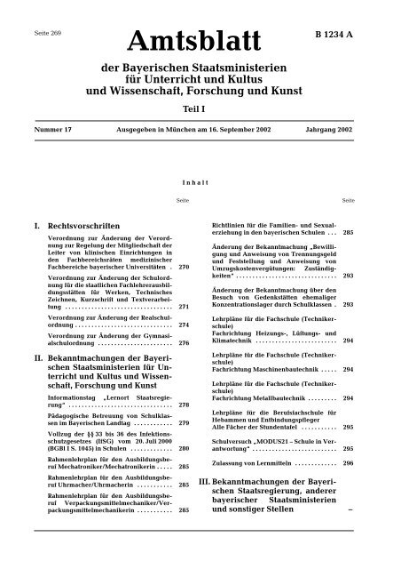 Amtsblatt - Bayerisches Staatsministerium fÃ¼r Unterricht und Kultus