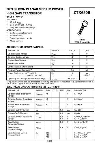 ZTX690B Silicon planar medium power high gain transistor datasheet