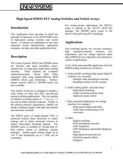 DMOS Analog Switch Introduction - Linear Integrated Systems