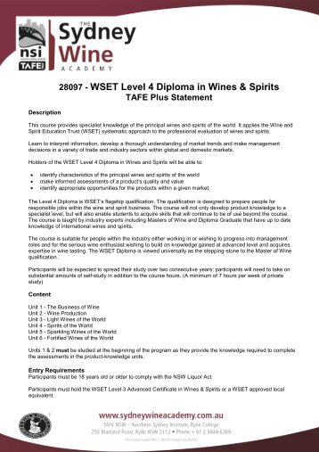 28097 - WSET Level 4 Diploma in Wines & Spirits - TAFE NSW ...