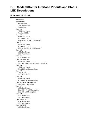 Cisco - DSL Modem/Router Interface Pinouts and Status LED ...