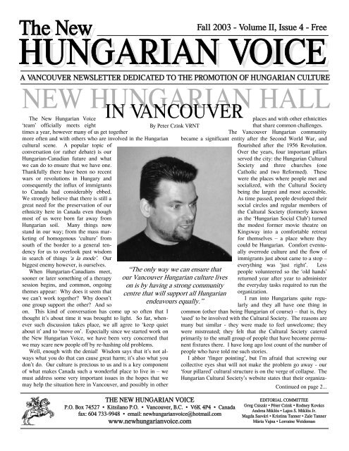 THE NEW HUNGARIAN VOICE FALL 2003 (Read-Only)