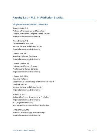 Faculty List â M.S. in Addiction Studies - Virginia Commonwealth ...