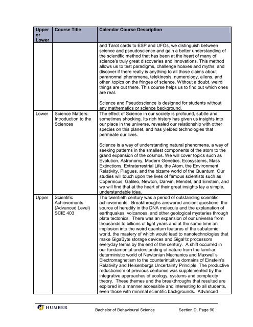 Bachelor of Behavioural Science - Postsecondary Education Quality ...