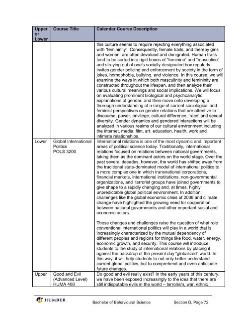 Bachelor of Behavioural Science - Postsecondary Education Quality ...