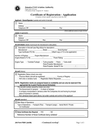 Application - Jamaica Civil Aviation Authority