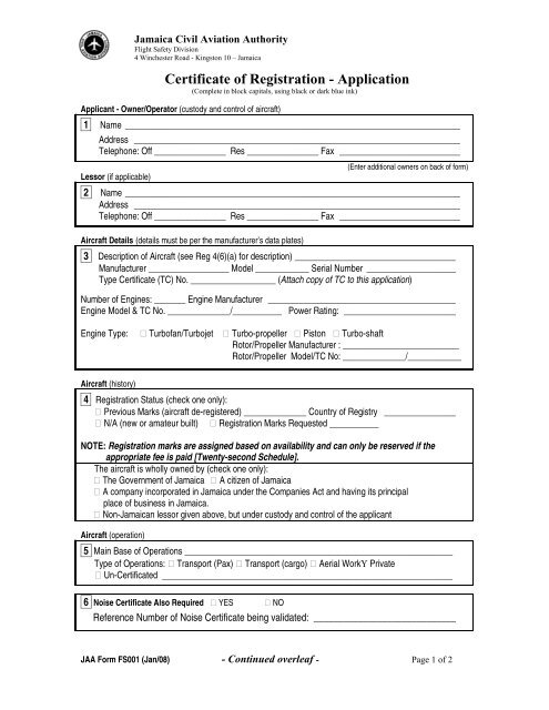 Application - Jamaica Civil Aviation Authority