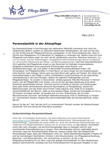 Positionspapier zur Personalpolitik - Pflege-Selbsthilfeverband e.V.