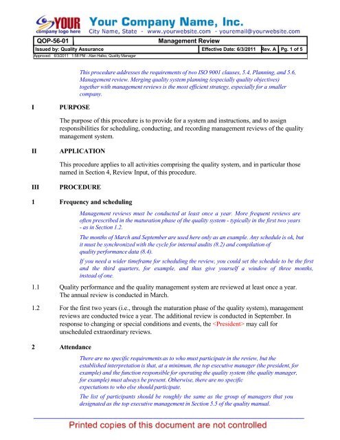 Iso 9001 management review template
