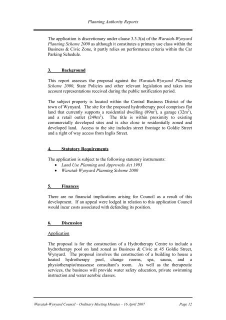Council Minutes 16 April 2007 - Waratah-Wynyard Council