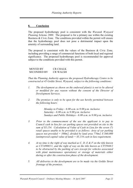 Council Minutes 16 April 2007 - Waratah-Wynyard Council