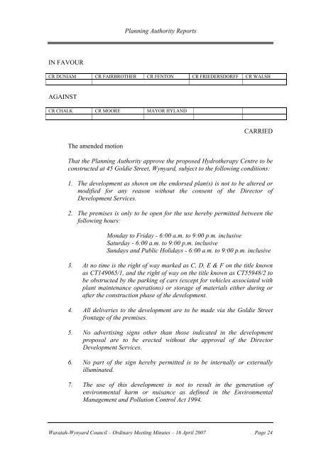 Council Minutes 16 April 2007 - Waratah-Wynyard Council