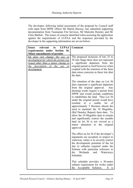 Council Minutes 16 April 2007 - Waratah-Wynyard Council