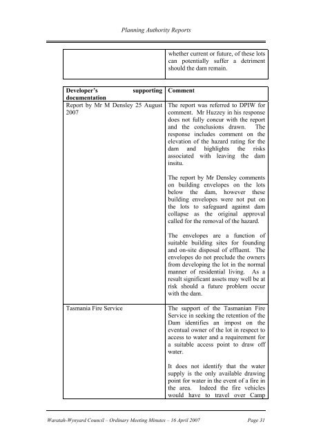 Council Minutes 16 April 2007 - Waratah-Wynyard Council