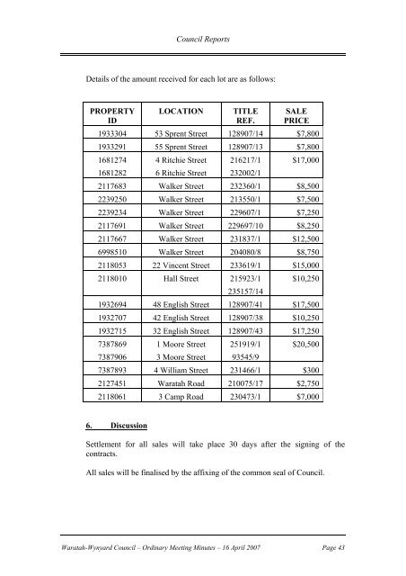 Council Minutes 16 April 2007 - Waratah-Wynyard Council