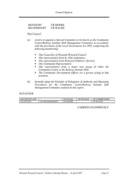 Council Minutes 16 April 2007 - Waratah-Wynyard Council