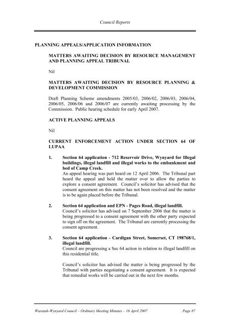 Council Minutes 16 April 2007 - Waratah-Wynyard Council