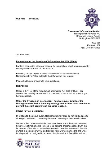 FOI 005173/13 - Nottinghamshire Police