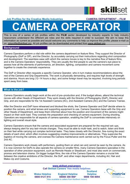 Camera Operator - Film - Skillset