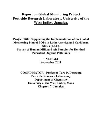 Report on Global Monitoring Project Pesticide Research Laboratory ...