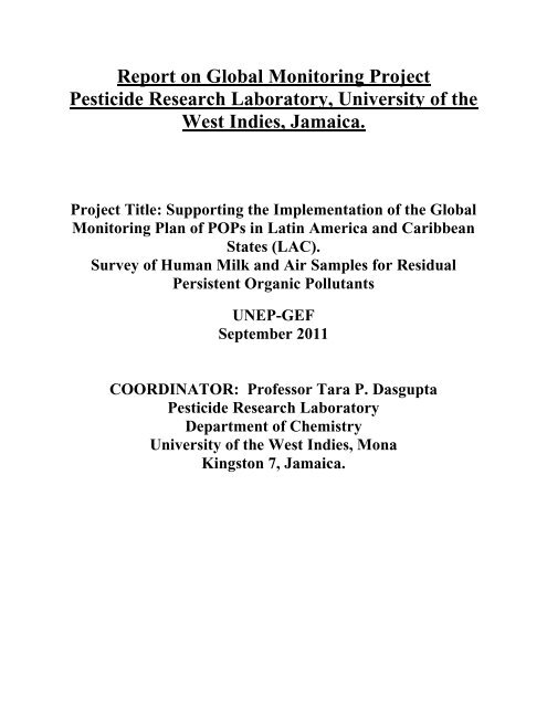 Report on Global Monitoring Project Pesticide Research Laboratory ...