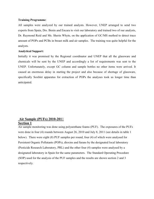 Report on Global Monitoring Project Pesticide Research Laboratory ...