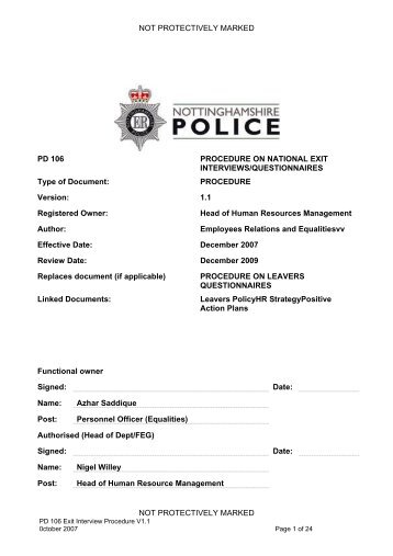 Exit Interviews Procedures - PD 106 - Nottinghamshire Police