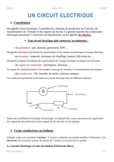 Chap. 1 Un Circuit Electrique