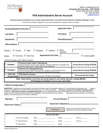 FHSAdmin Email Application Form (PDF) - Computer Services Unit