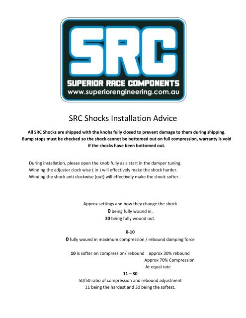 SRC Shocks Installation Advice - Superior Engineering