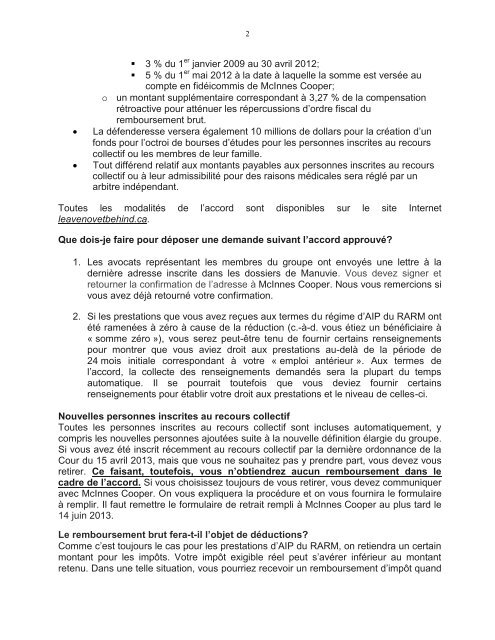 Avis d'approbation d'un rÃ¨glement quant au recours collectif