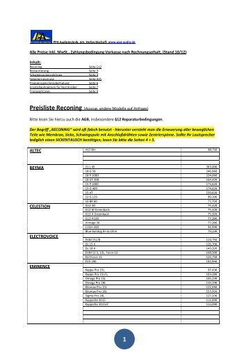 Preisliste Reconing - PPA-Audiotechnik