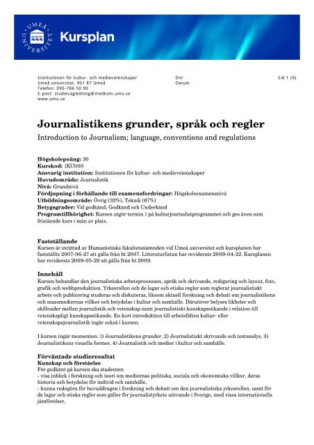 Journalistikens grunder, sprÃ¥k och regler - UmeÃ¥ universitet