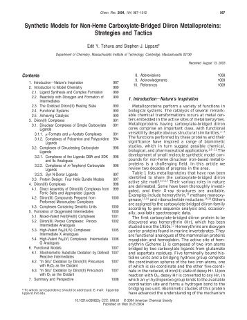 Synthetic Models for Non-Heme Carboxylate-Bridged Diiron ...