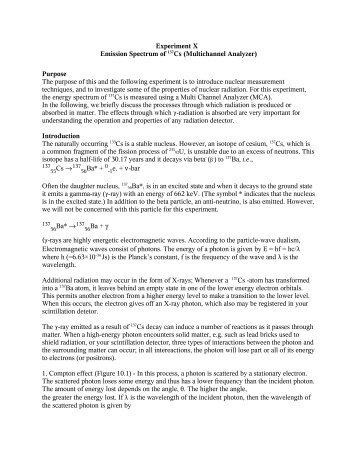 Experiment X Emission Spectrum of 137Cs (Multichannel Analyzer ...