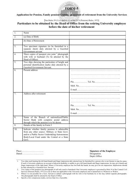 Application For Pension Family Pension Gratuity On Account Of Application For Pension Family Pension Gratuity On Account Of