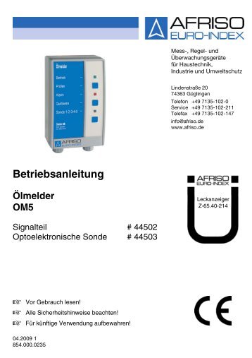 Betriebsanleitung LeckÃ¼berwachungsgerÃ¤t Ãlmelder OM 5 - Wekonn