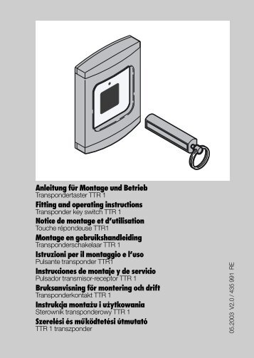 Anleitung fÃ¼r Montage und Betrieb Fitting and operating instructions ...