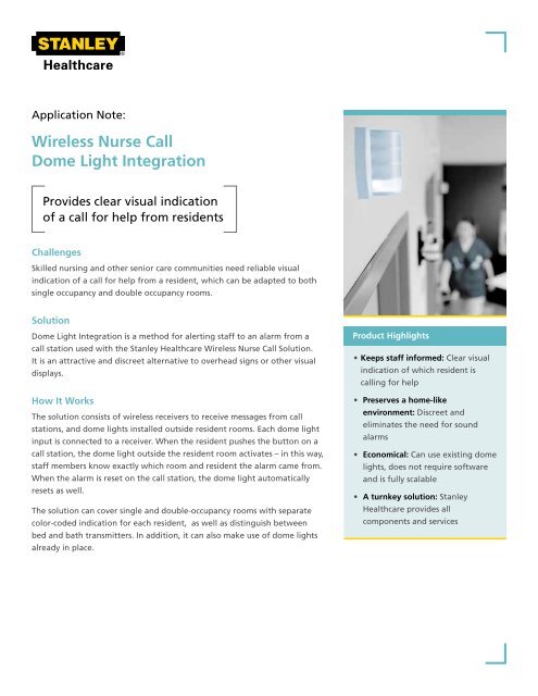 Wireless Nurse Call Dome Light Integration Stanley Healthcare Wireless Nurse Call Dome Light