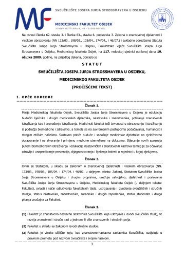 Statut Medicinskog fakulteta Osijek (proÄiÅ¡Äeni tekst) - Medicinski ...
