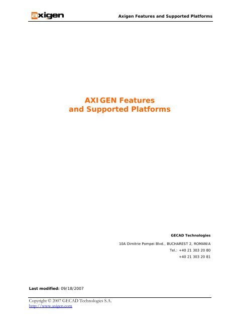 AXIGEN Features and Supported Platforms