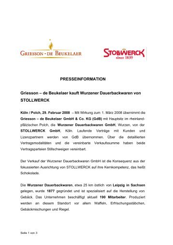 PRESSEINFORMATION Griesson – de Beukelaer kauft Wurzener ...
