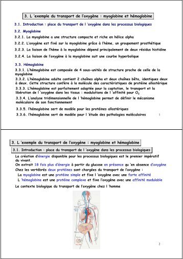 3. L 'exemple du transport de l'oxygÃ¨ne : myoglobine ... - Poly-Prepas