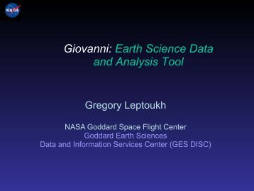 Giovanni: Earth Science Data and Analysis Tool - WGISS Home Page