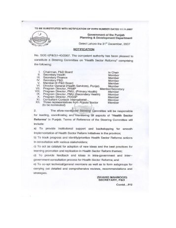 NOTIFICATION - Punjab Health Sector Reforms Programme (PHSRP)